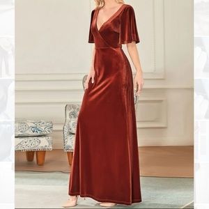 Ever Pretty XL Velvet Floor Length Terracotta Orange Rust Copper Tone Dress